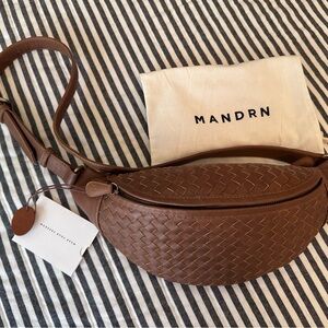 Woven Leather Belt Bag in Warm Brown